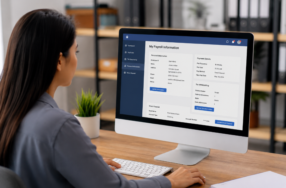 Online payroll services help employees review their personal payroll information.
